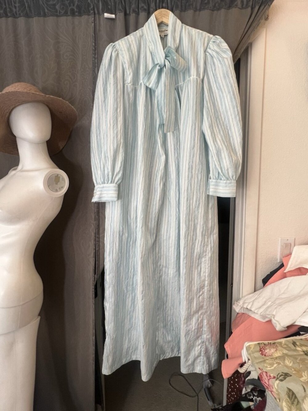 vtg Christian Dior Housedress Kaftan Nightgown Crinkle Satin Old Hollywood L - Picture 7 of 11